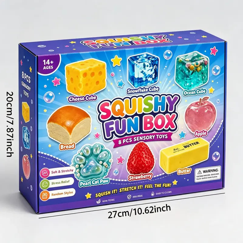 8-Piece Sensory Set Squishy Fun Box, Stress Relief & Fidget Play