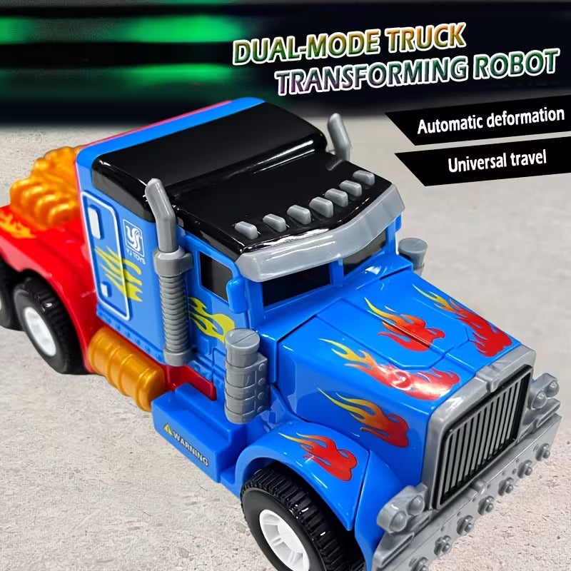 Kaiwatoy® 2-in-1 Transformable Robot, Toy Truck That Transforms Into a Robot, Blue and Red, Push-Back Feature, Lights and Sounds, for Children Ages 3 and Up