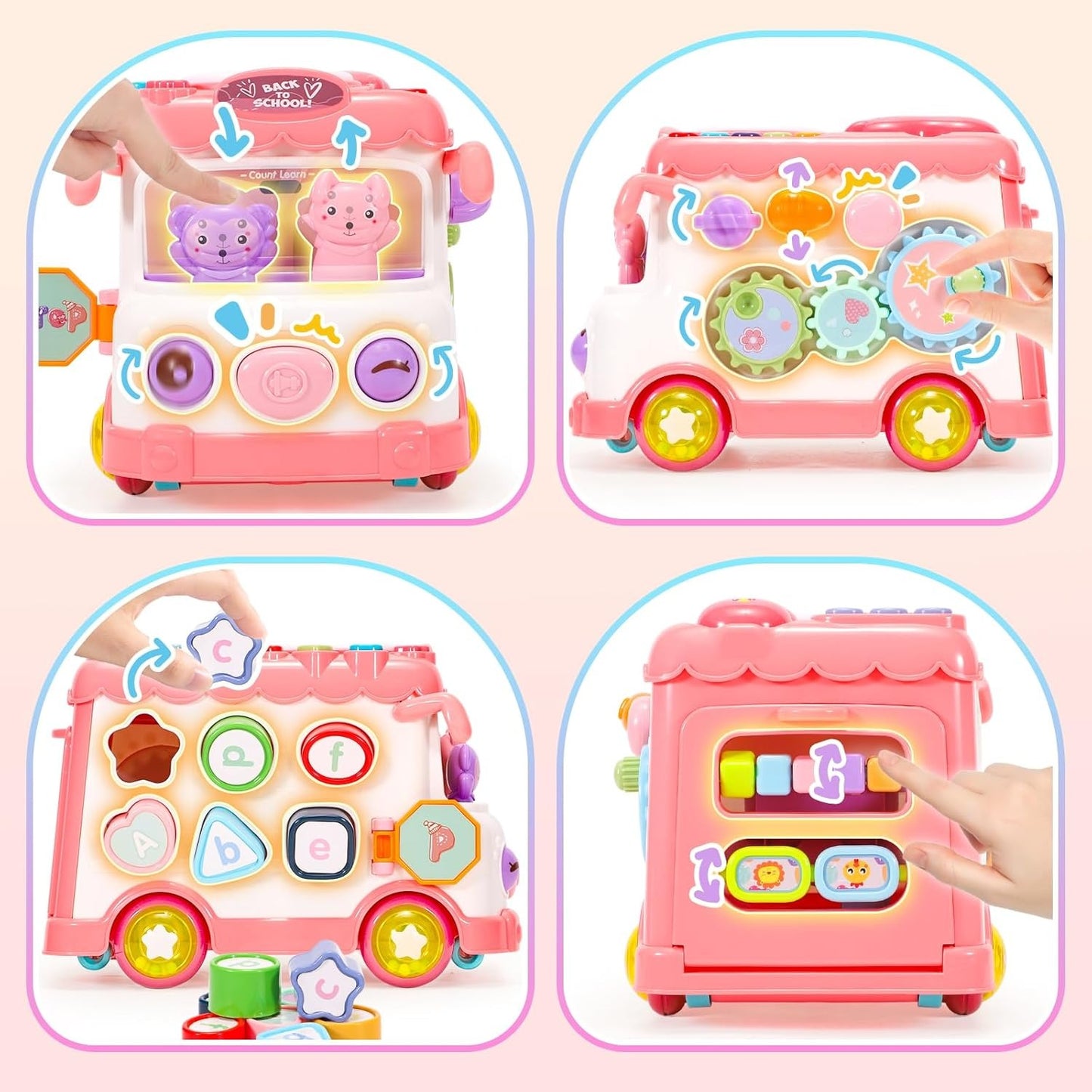 Kaiwatoy® 10-in-1 Montessori Toys Bus for Baby 6-12-18 Months+, First Christmas and Birthday Gifts, Educational Musical Sensory Learning Toddler Toys Age 1-2