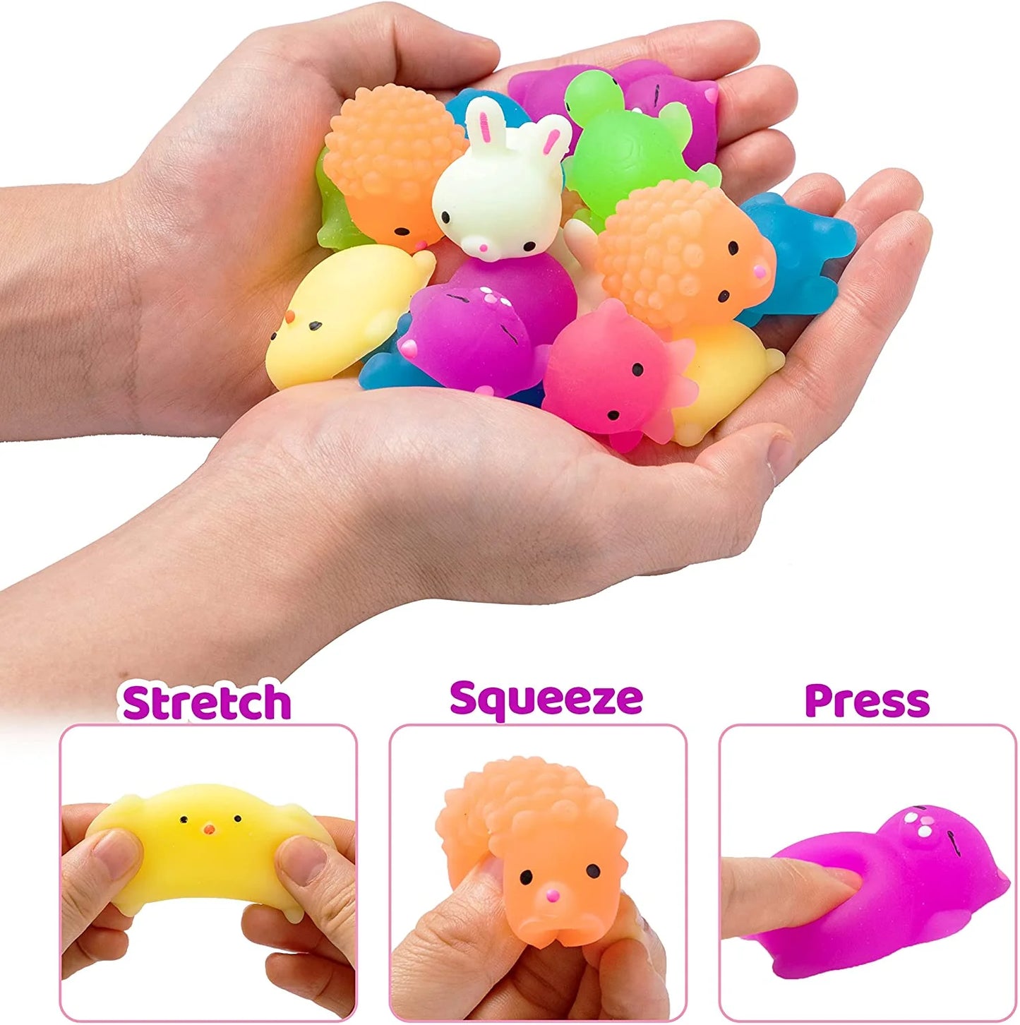 28Pcs Mochi Squishy Toys with Glow-in-The-Dark Kids Valentines Exchange Cards