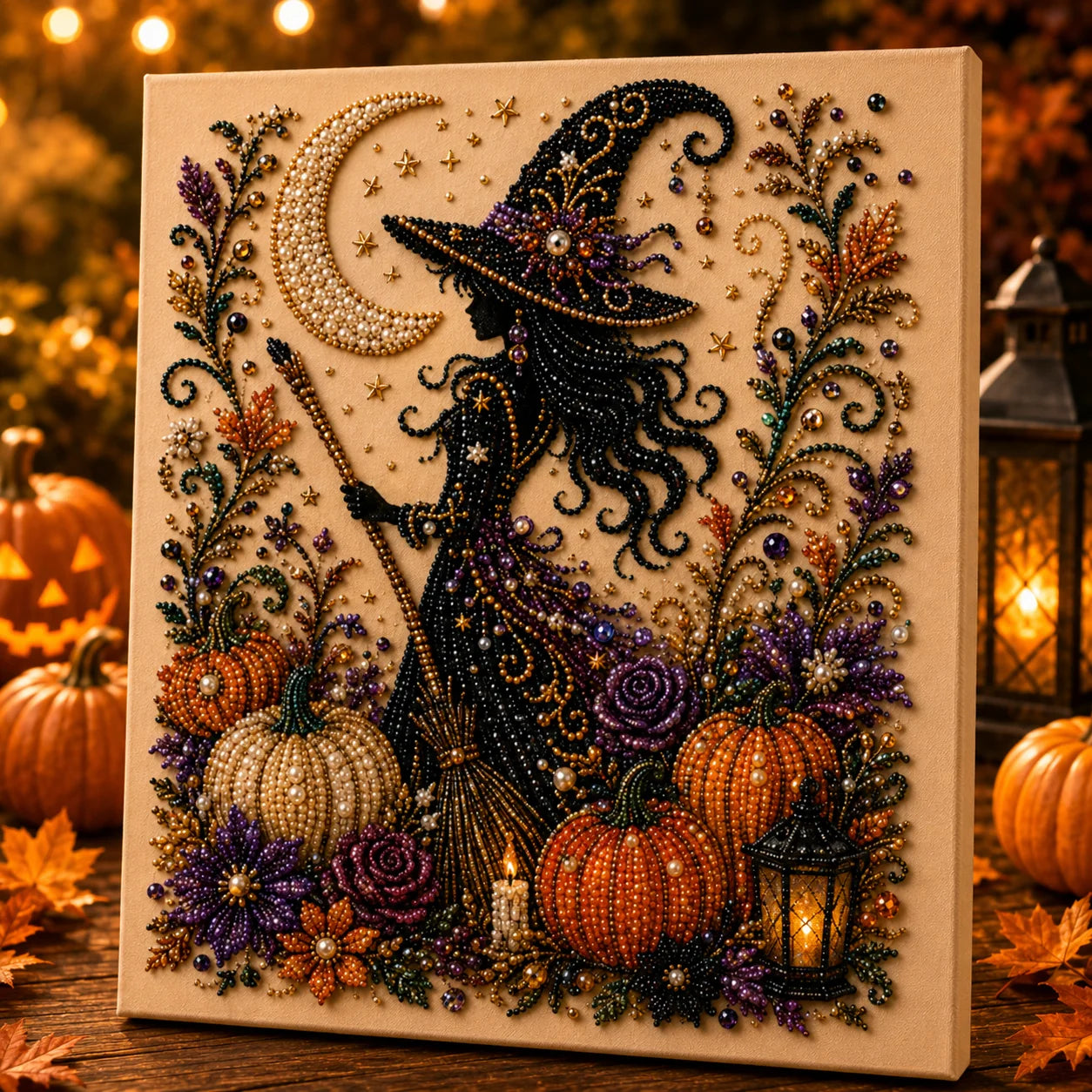 Halloween Pearl Diamond Art DIY Kit, Beginner DIY Seasonal Party Gift (Pearl White)