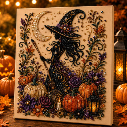 Halloween Pearl Diamond Art DIY Kit, Beginner DIY Seasonal Party Gift (Pearl White)