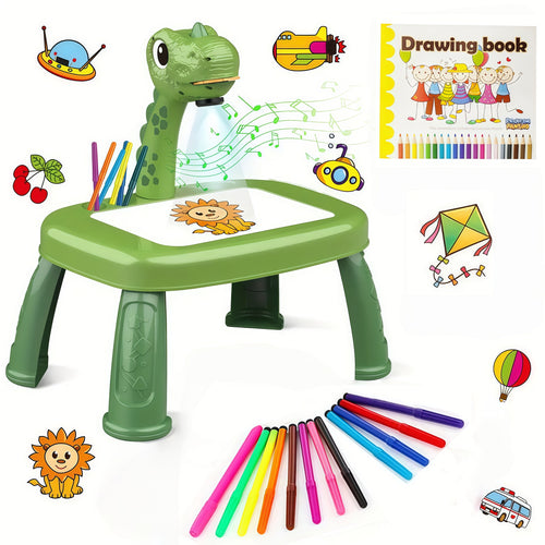 Kaiwatoy® Dinosaur Drawing Projector for Kids, Art and Crafts, Drawing Board with Color Pens, Pencils, Scrapbook, Dinosaur Sticker Book, Ideal Toy for 3+ Year Old Girls & Boys
