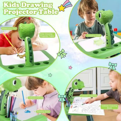 Kaiwatoy® Dinosaur Drawing Projector for Kids, Art and Crafts, Drawing Board with Color Pens, Pencils, Scrapbook, Dinosaur Sticker Book, Ideal Toy for 3+ Year Old Girls & Boys