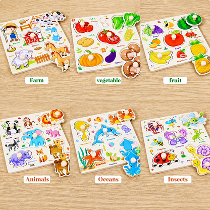 Kaiwatoy® 6Pcs Wooden Puzzle for Toddler 1-3, Rectangle Peg Puzzles