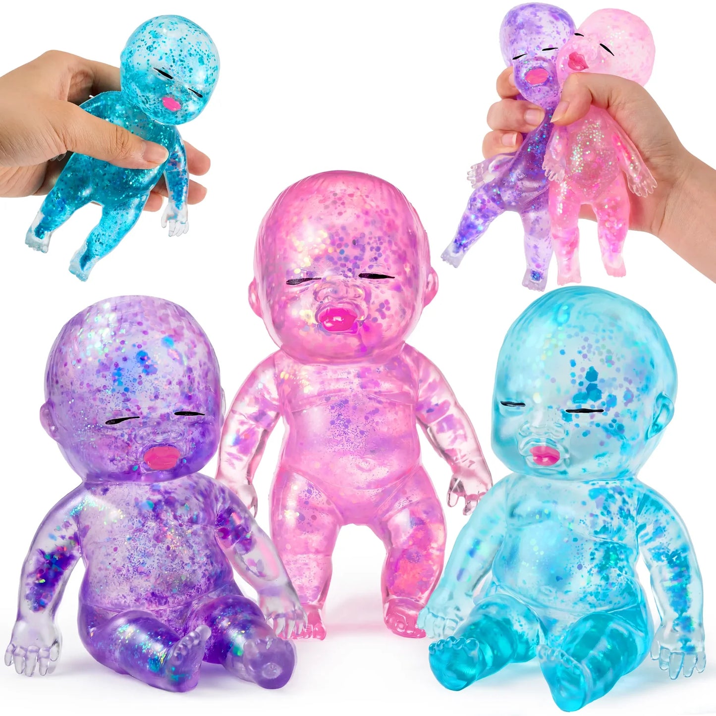 Baby Stress Relief Toys, Baby Glitter Squishy Toys for Kids & Adults, Anxiety Relief Fidget,5.9 in