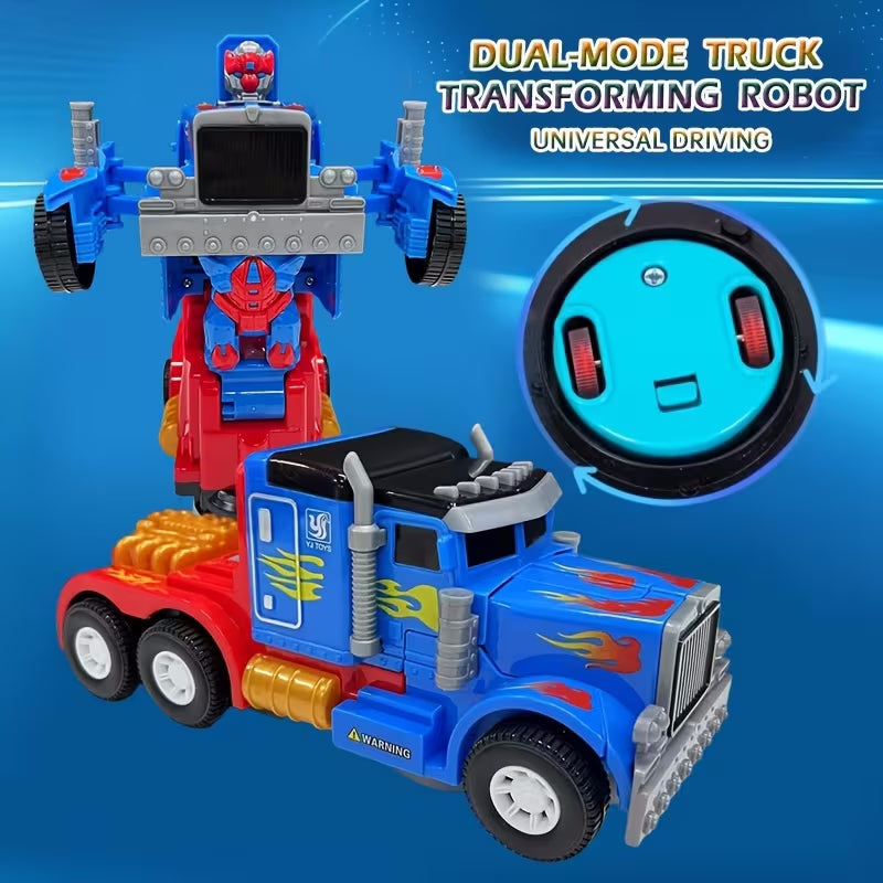 Kaiwatoy® 2-in-1 Transformable Robot, Toy Truck That Transforms Into a Robot, Blue and Red, Push-Back Feature, Lights and Sounds, for Children Ages 3 and Up