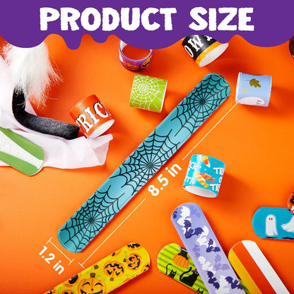 Kaiwatoy®Halloween Themed Slap Bracelets,36 Spooky Designs, Safe & Fun Party Favors for Trick-or-Treaters,72PC