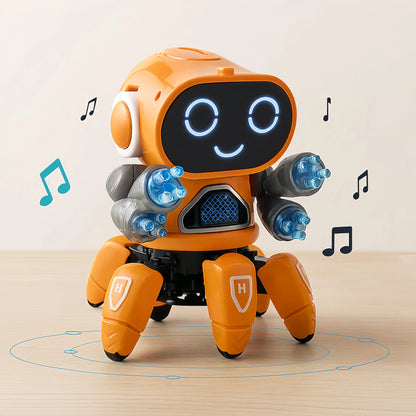Electronic Dancing Robot Toy for Kids, 6-Legs Walking Octopus Spider Robot with 7-Color Flashing Neon Lights and 5 Built-in Musical Songs, Smart Interactive Toy Gift for 3+ Years Old Boys Girls