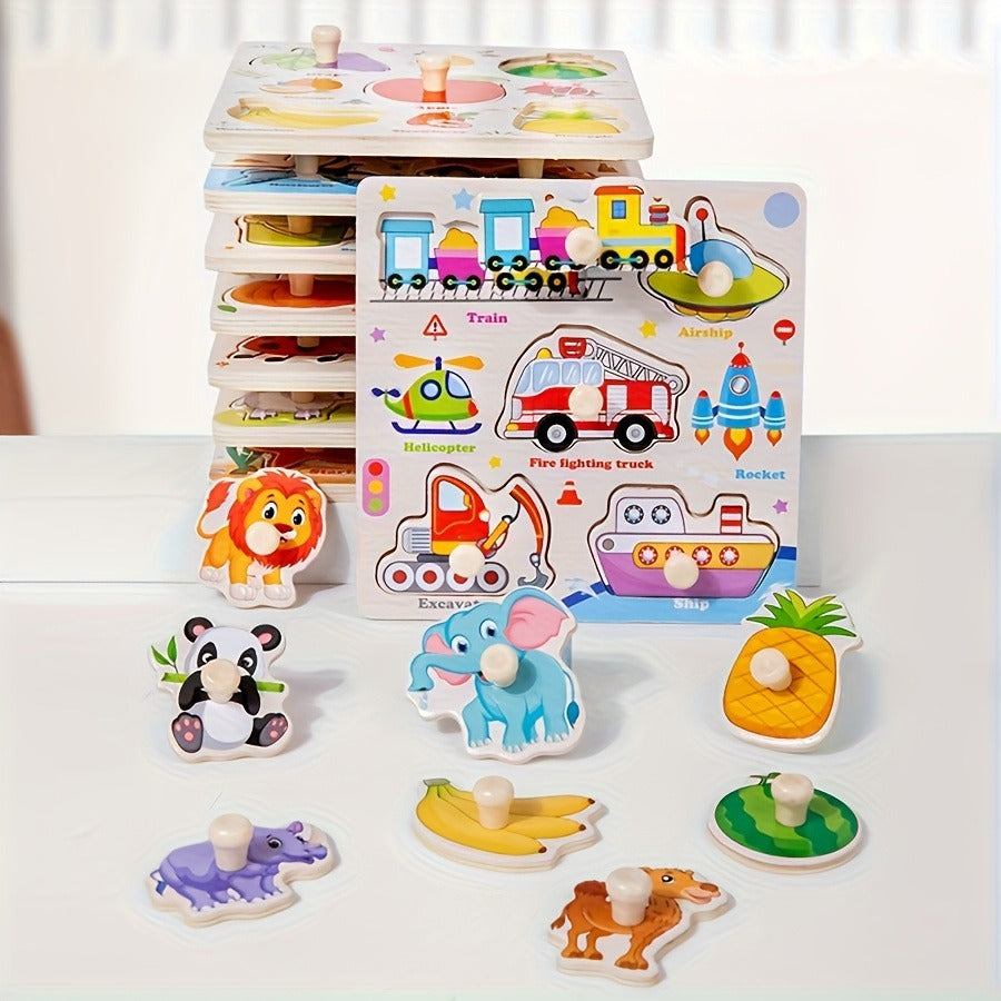 Kaiwatoy® 6Pcs Wooden Puzzle for Toddler 1-3, Rectangle Peg Puzzles