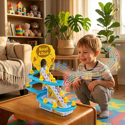 Duck climbing playset with lights and music during playtime