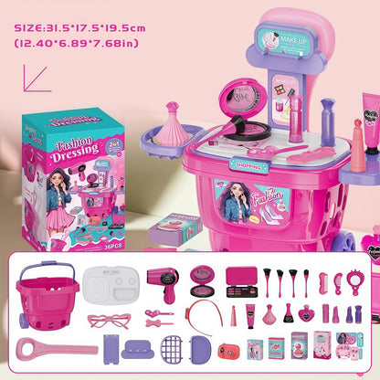 Kaiwatoy® 2 in 1 Kids Pretend Makeup Trolley Playset, 36Pcs Fashion Beauty Salon Vanity Toy Set for Girls