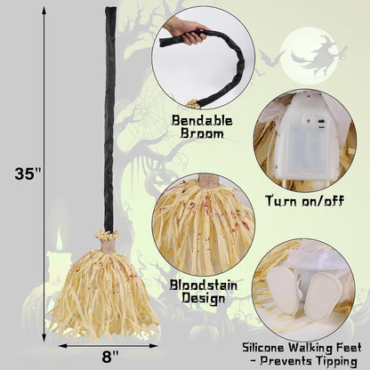 🎃🧹Floating Witch's Broom –Haunted Dancing Moving Broom