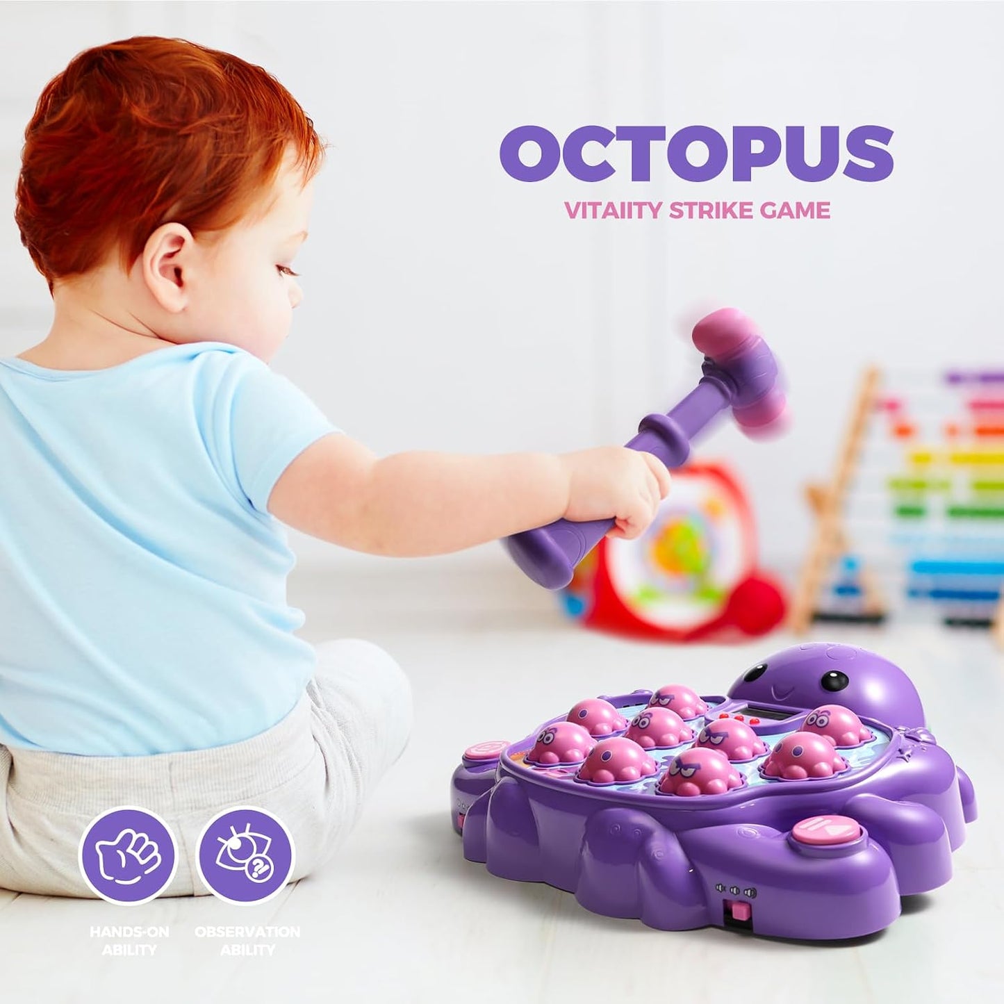 Whack A Mole Flog Octopus Game Toys with Light Sound for Kids Boys Girls, Baby Toy for Early Learning, Birthday for Toddler