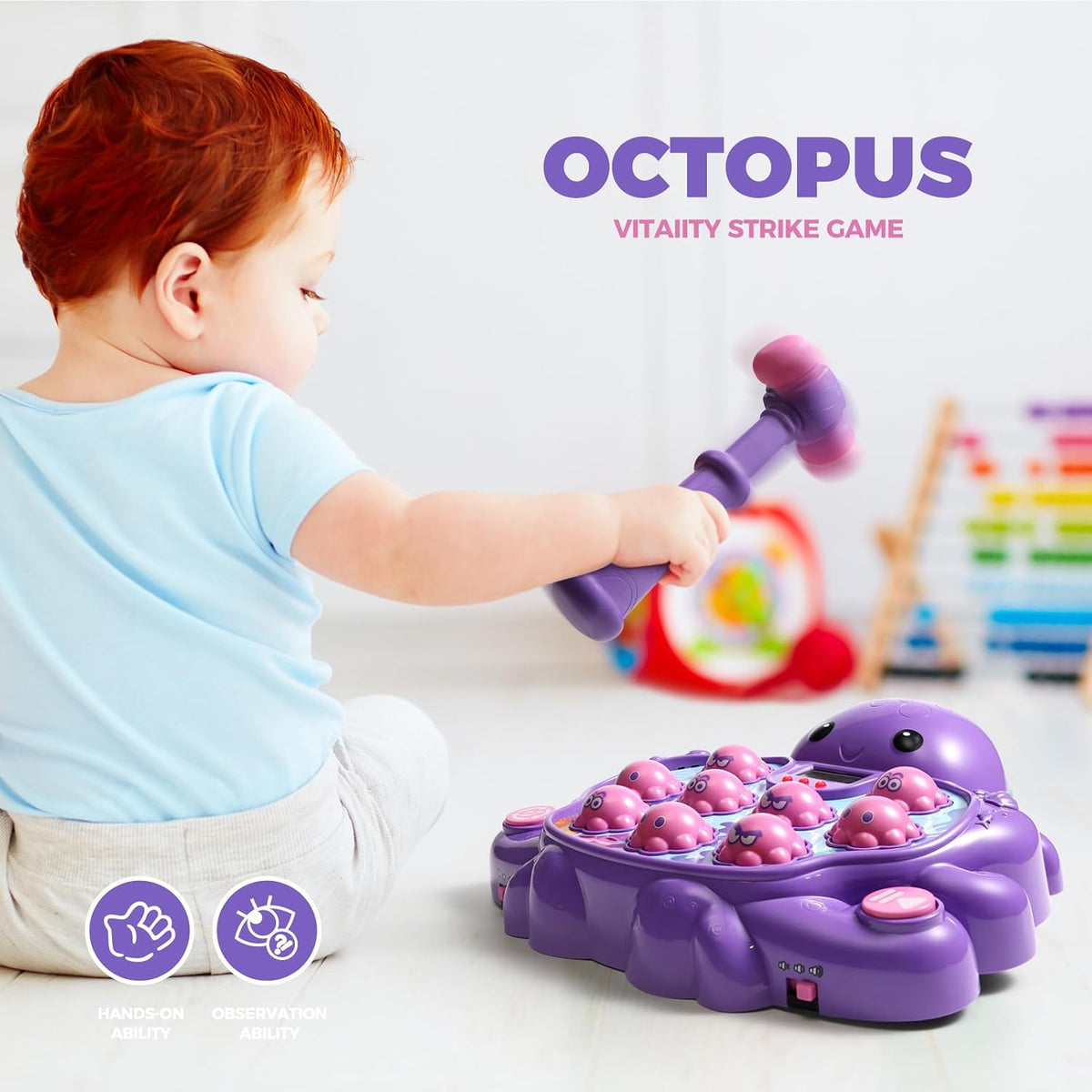 Whack A Mole Flog Octopus Game Toys with Light Sound for Kids Boys Girls, Baby Toy for Early Learning, Birthday for Toddler