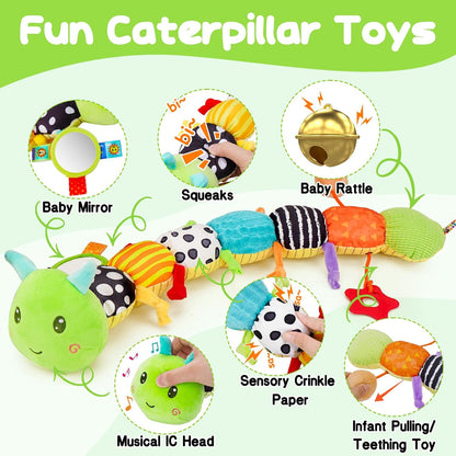 Kaiwatoy® Baby Sensory Toys 0-6 Months Music Animal Stuffed Plush Caterpillar Toy