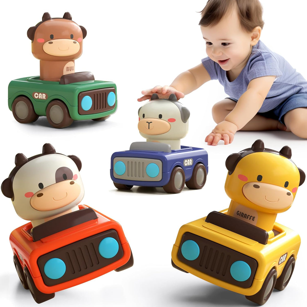 Kaiwatoy®  Baby Press to Go Car Toys for Toddlers 1-3,  | Infant Play Vehicle Set, Push Go Friction Car, Montessori Toy