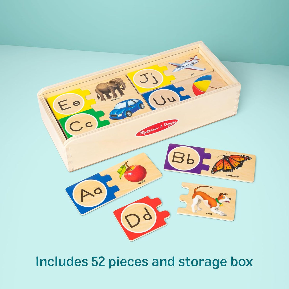 Kaiwatoy®  Self-Correcting Alphabet Wooden Puzzles with Storage Box  ABC Puzzles, Wooden Alphabet Puzzle for Kids Ages 4+