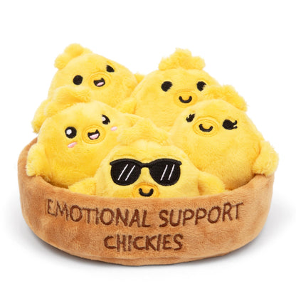 Kaiwatoy® Support Chickies  Great Gift Ideas for Loved Ones of All Ages, Includes 5 Plushies with Carrying Basket