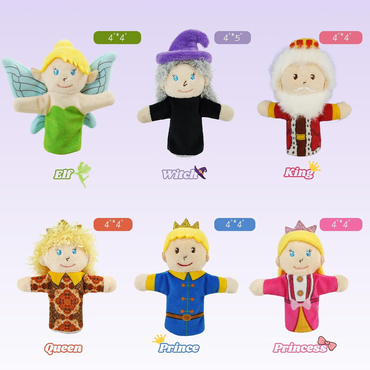 Fairy Tale Members Elf Plush Puppets Toddlers Princess Hand Puppet for Kids Ages,Soft Puppets for Storytelling
