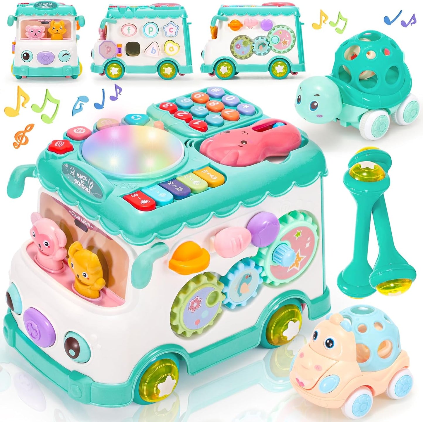 Kaiwatoy® 10-in-1 Montessori Toys Bus for Baby 6-12-18 Months+, First Christmas and Birthday Gifts, Educational Musical Sensory Learning Toddler Toys Age 1-2