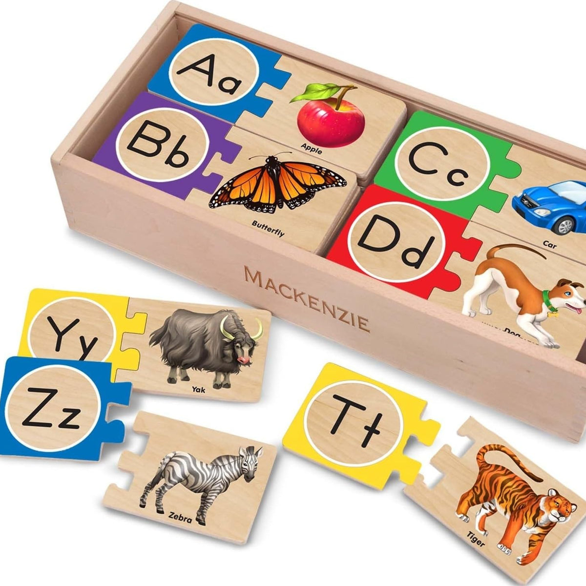 Kaiwatoy®  Self-Correcting Alphabet Wooden Puzzles with Storage Box  ABC Puzzles, Wooden Alphabet Puzzle for Kids Ages 4+