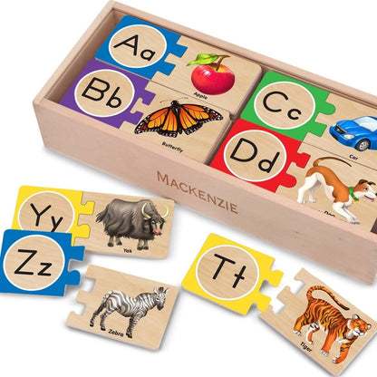 Kaiwatoy®  Self-Correcting Alphabet Wooden Puzzles with Storage Box  ABC Puzzles, Wooden Alphabet Puzzle for Kids Ages 4+