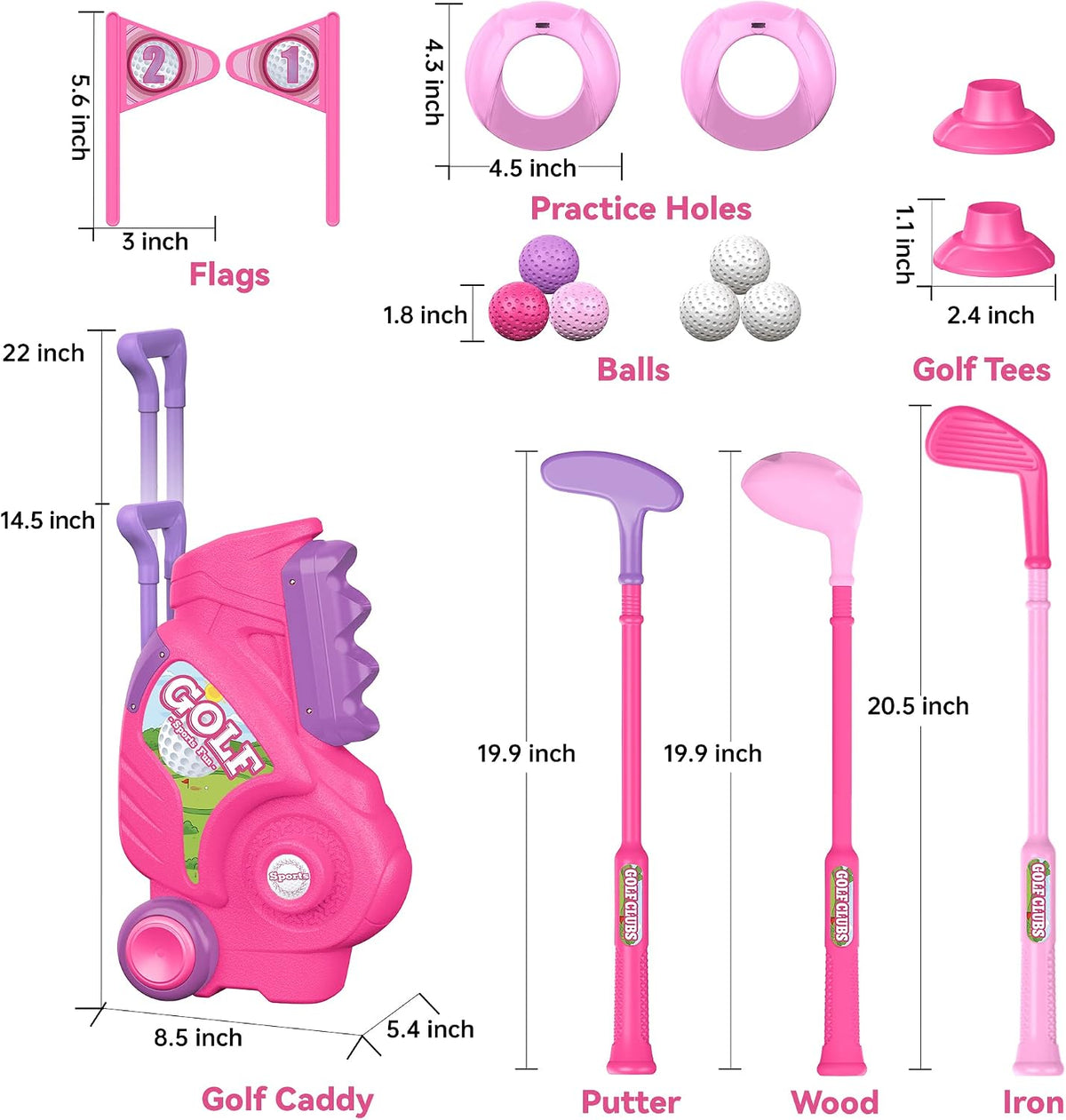 Kaiwatoy® Toddler Golf Club Set – Lightweight Kids Golf Toy with Cart & Shoulder Strap for Ages 1-4
