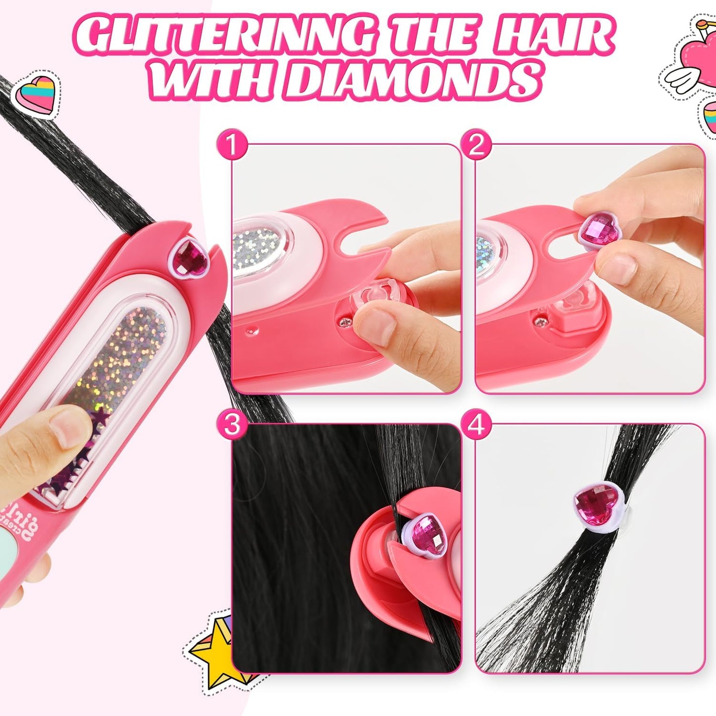 Hair Gem Stamper Kit, Birthday Gifts Toys for Girls Ages 3-12