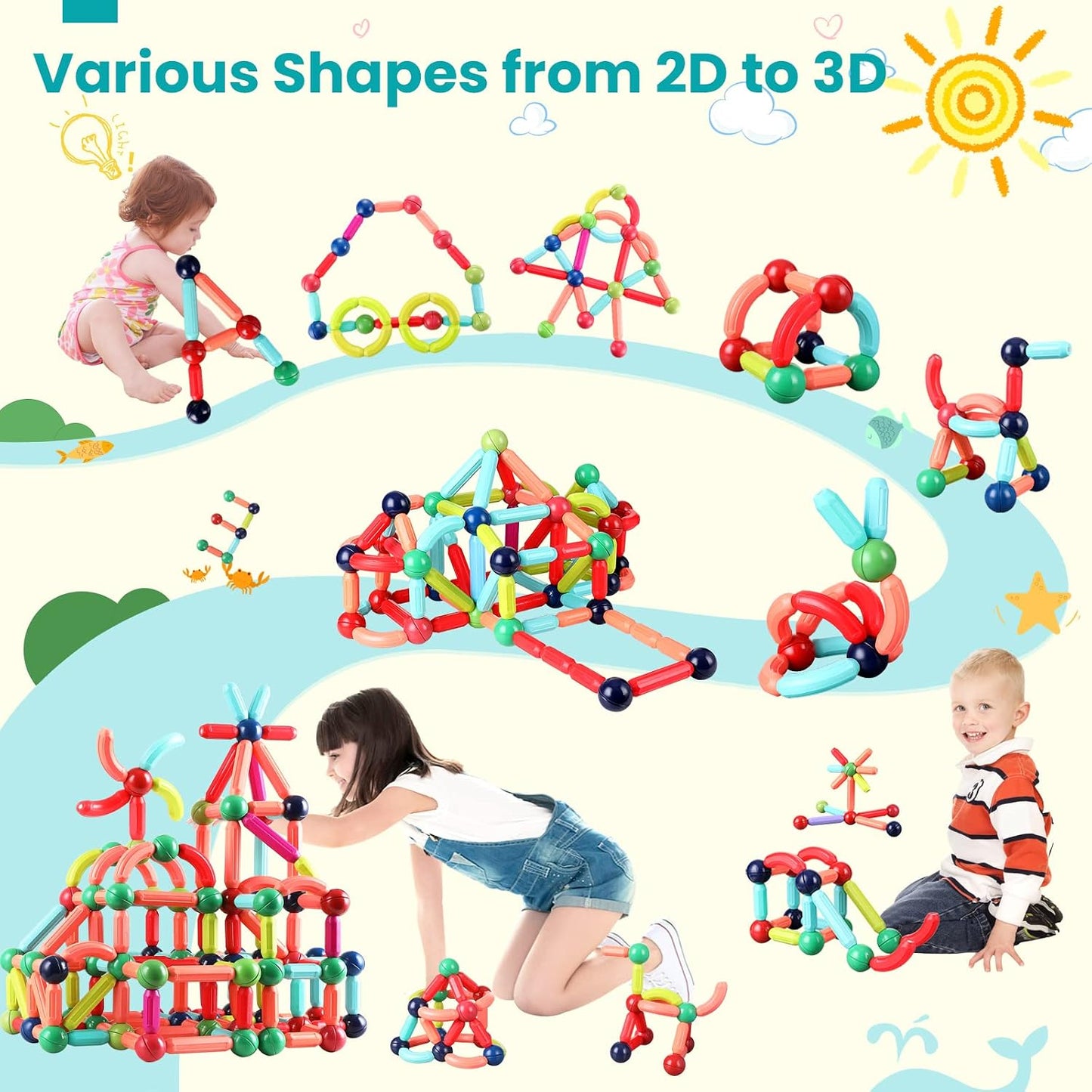 Kaiwatoy® Magnetic Building Blocks for Kids Ages 4-8, STEM Construction Toys ,Set for Kid’s Early Educational Learning