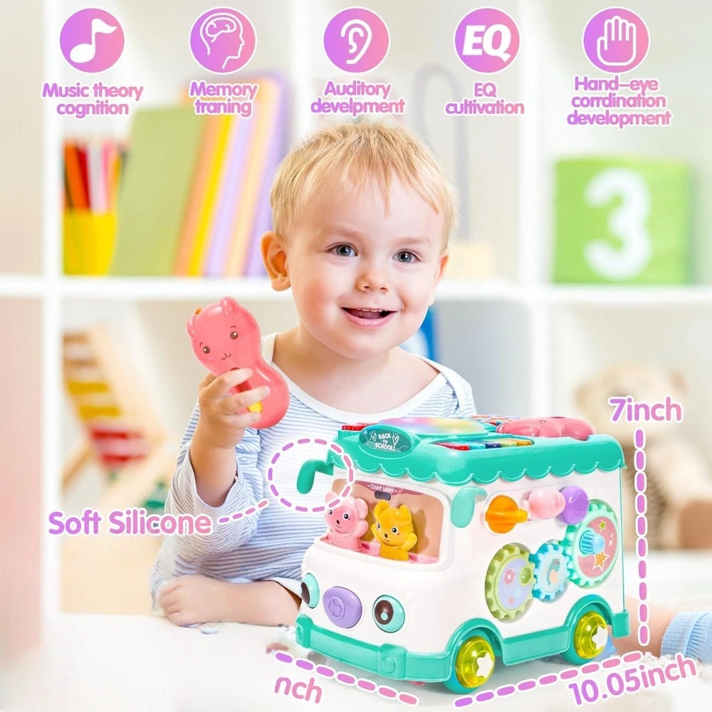 Kaiwatoy® 10-in-1 Montessori Toys Bus for Baby 6-12-18 Months+, First Christmas and Birthday Gifts, Educational Musical Sensory Learning Toddler Toys Age 1-2