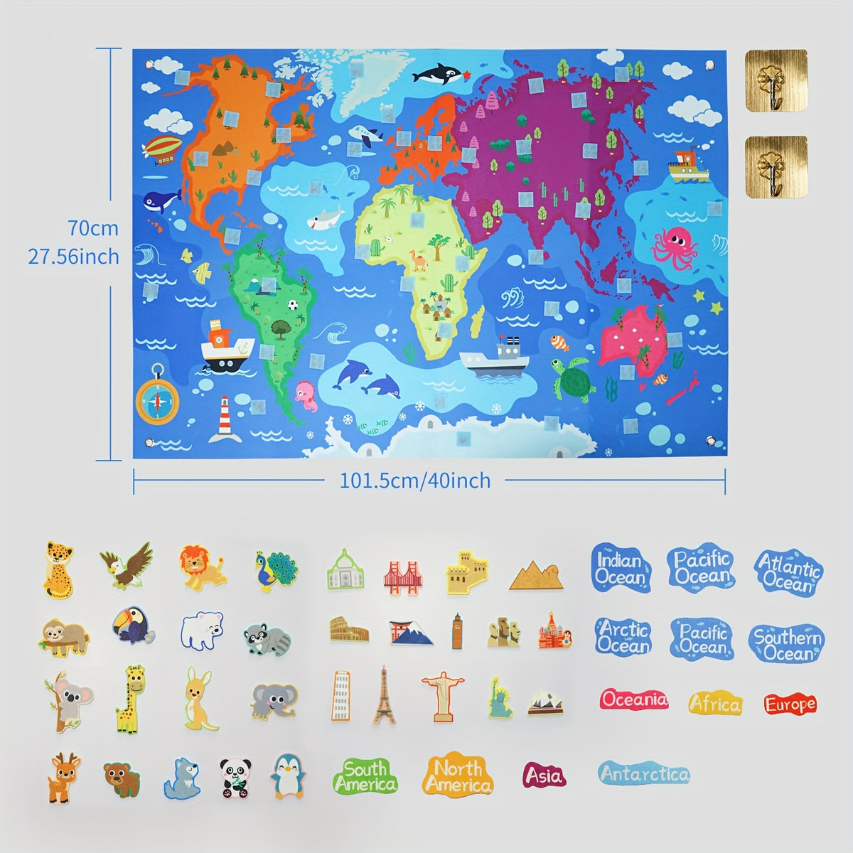 Kaiwatoy® 28 x 40 inch World Map Felt Board Set, Educational World Map Flannel Toy