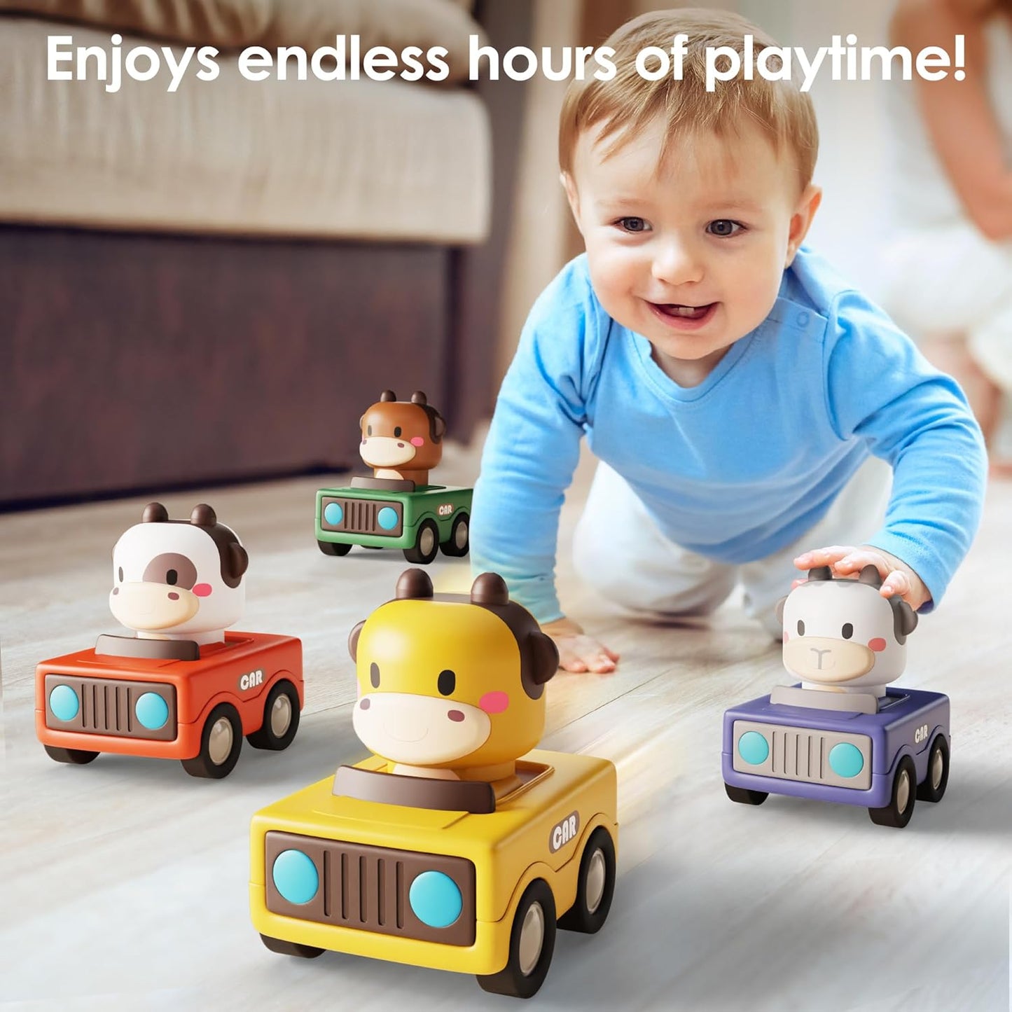 Kaiwatoy®  Baby Press to Go Car Toys for Toddlers 1-3,  | Infant Play Vehicle Set, Push Go Friction Car, Montessori Toy