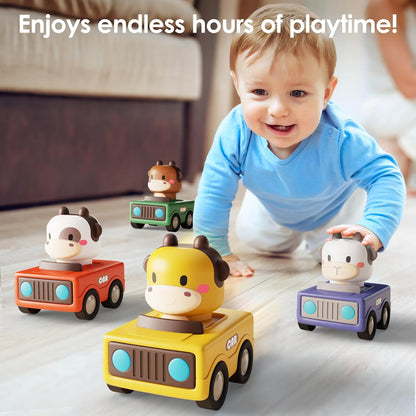 Kaiwatoy®  Baby Press to Go Car Toys for Toddlers 1-3,  | Infant Play Vehicle Set, Push Go Friction Car, Montessori Toy