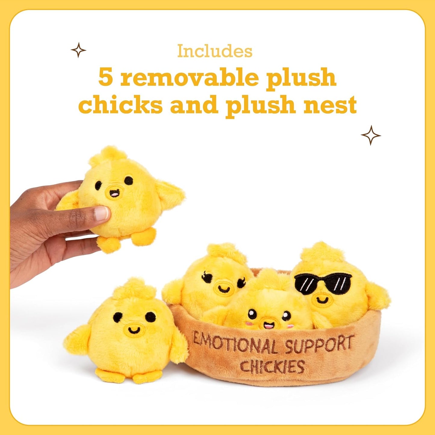 Kaiwatoy® Support Chickies  Great Gift Ideas for Loved Ones of All Ages, Includes 5 Plushies with Carrying Basket
