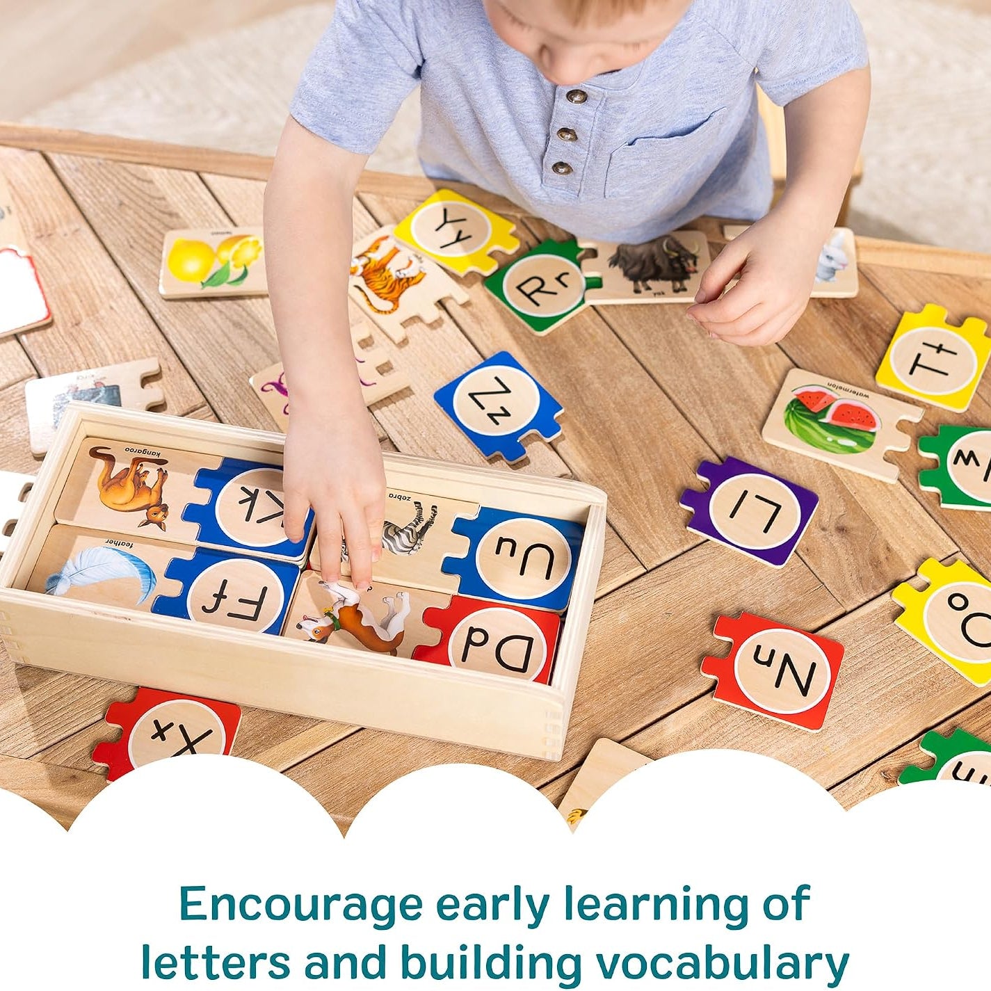 Kaiwatoy®  Self-Correcting Alphabet Wooden Puzzles with Storage Box  ABC Puzzles, Wooden Alphabet Puzzle for Kids Ages 4+