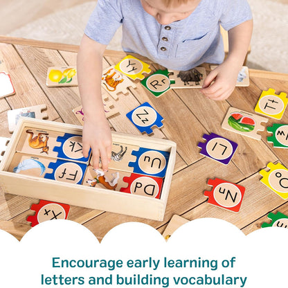 Kaiwatoy®  Self-Correcting Alphabet Wooden Puzzles with Storage Box  ABC Puzzles, Wooden Alphabet Puzzle for Kids Ages 4+
