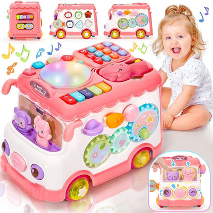 Kaiwatoy® 10-in-1 Montessori Toys Bus for Baby 6-12-18 Months+, First Christmas and Birthday Gifts, Educational Musical Sensory Learning Toddler Toys Age 1-2