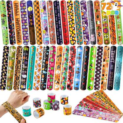 Kaiwatoy®Halloween Themed Slap Bracelets,36 Spooky Designs, Safe & Fun Party Favors for Trick-or-Treaters,72PC