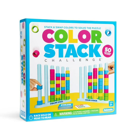 Kaiwatoy®Color Stack, Color Matching Puzzle Game for Families, Includes 2 Stack Racks, 50 Challenge Cards, 80 Rings & Instructions.