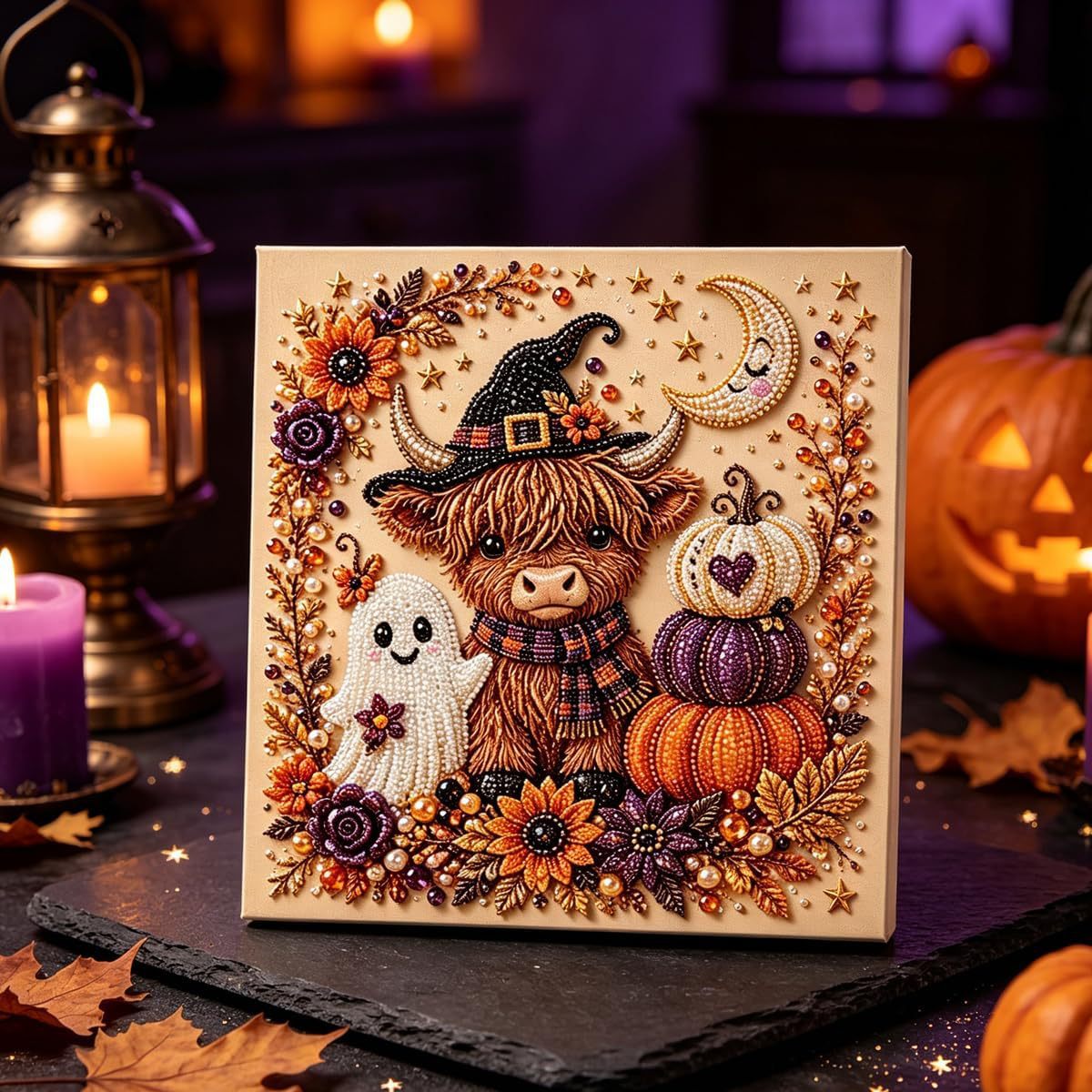 Halloween Pearl Diamond Art DIY Kit, Beginner DIY Seasonal Party Gift (Pearl White)