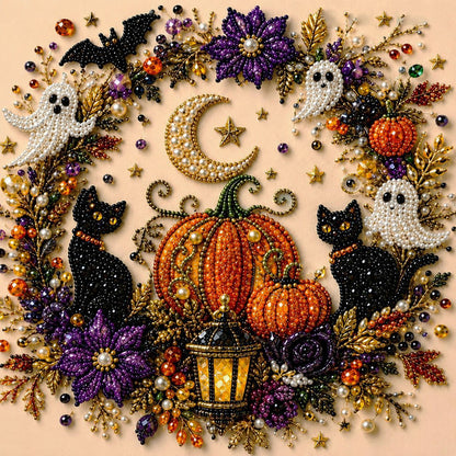 Halloween Pearl Diamond Art DIY Kit, Beginner DIY Seasonal Party Gift (Pearl White)