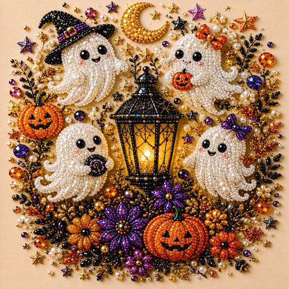 Halloween Pearl Diamond Art DIY Kit, Beginner DIY Seasonal Party Gift (Pearl White)