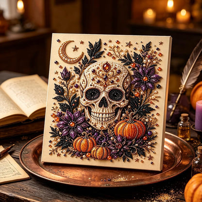 Halloween Pearl Diamond Art DIY Kit, Beginner DIY Seasonal Party Gift (Pearl White)