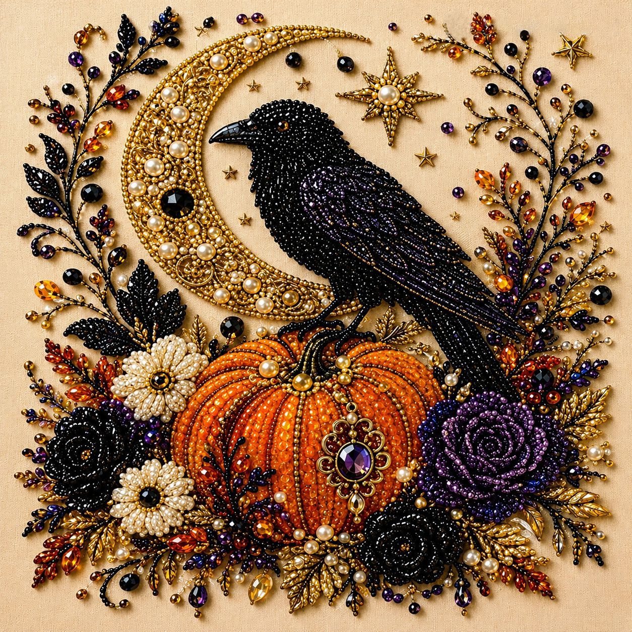 Halloween Pearl Diamond Art DIY Kit, Beginner DIY Seasonal Party Gift (Pearl White)