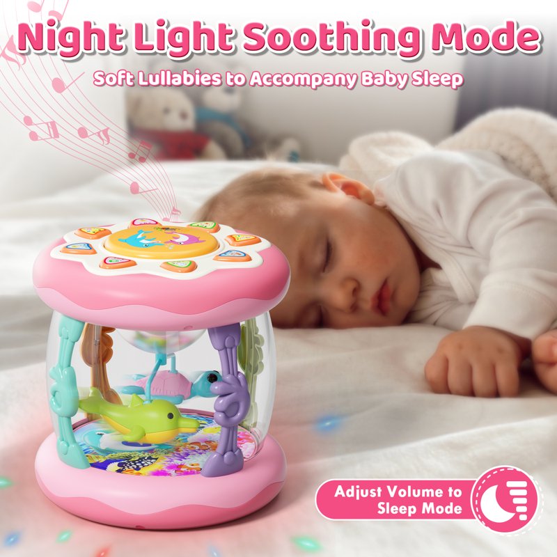 Pink musical drum with lullaby and volume controls