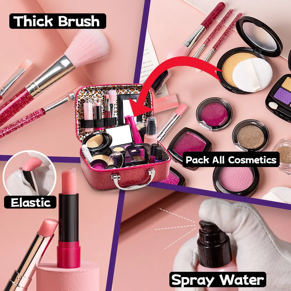 Kaiwatoy®Simulated Makeup Kit for Girls, Play Makeup Set for Kids - Includes Cosmetic Bag for Birthdays and Christmas, Imaginary Makeup Fun for Toddlers and Little Girls Ages 3+