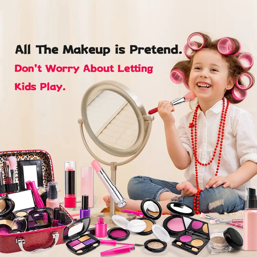 Kaiwatoy®Simulated Makeup Kit for Girls, Play Makeup Set for Kids - Includes Cosmetic Bag for Birthdays and Christmas, Imaginary Makeup Fun for Toddlers and Little Girls Ages 3+
