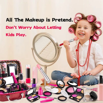 Kaiwatoy®Simulated Makeup Kit for Girls, Play Makeup Set for Kids - Includes Cosmetic Bag for Birthdays and Christmas, Imaginary Makeup Fun for Toddlers and Little Girls Ages 3+