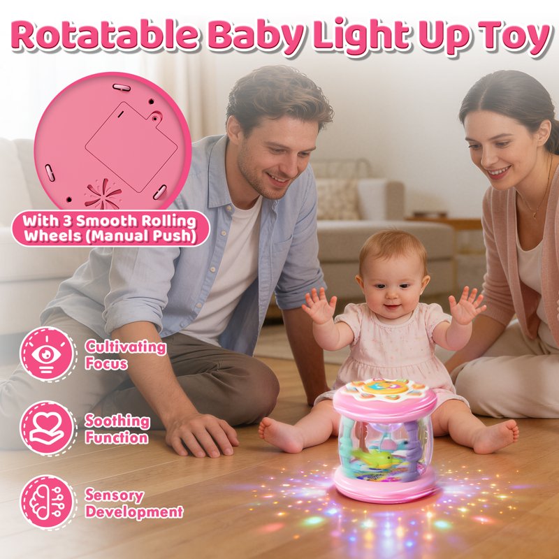 Rotating drum with manual rolling wheels during family play
